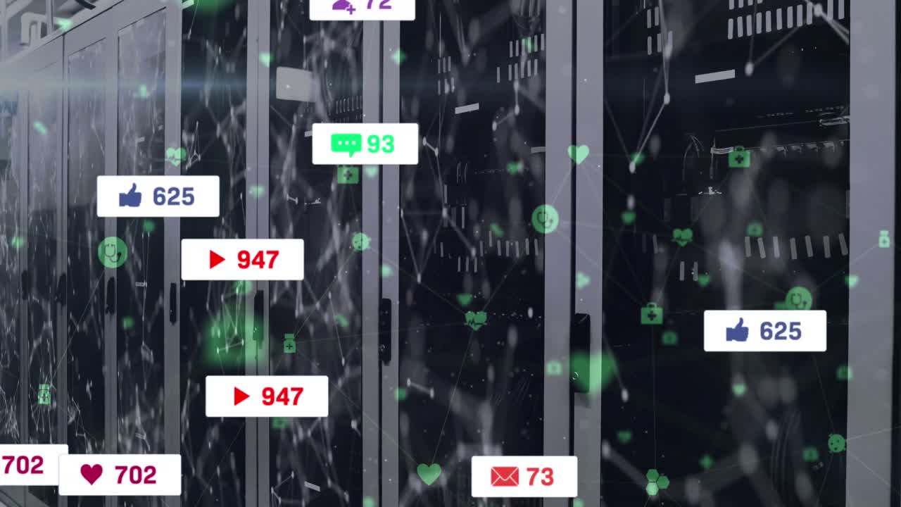 컴퓨터 서버를 통해 소셜 미디어 데이터 처리의 애니메이션