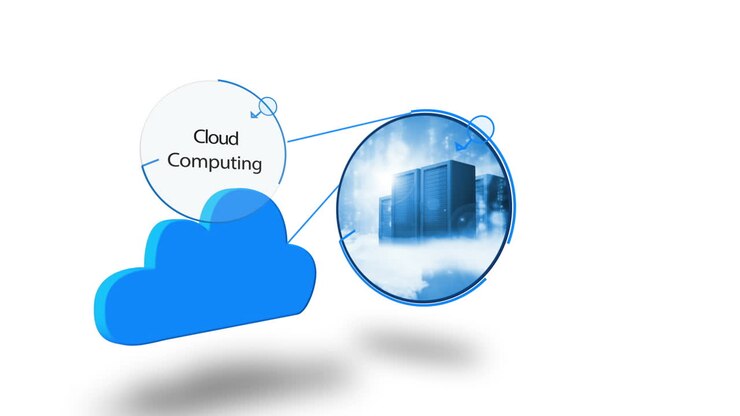 Blue cloud computing graphic on white