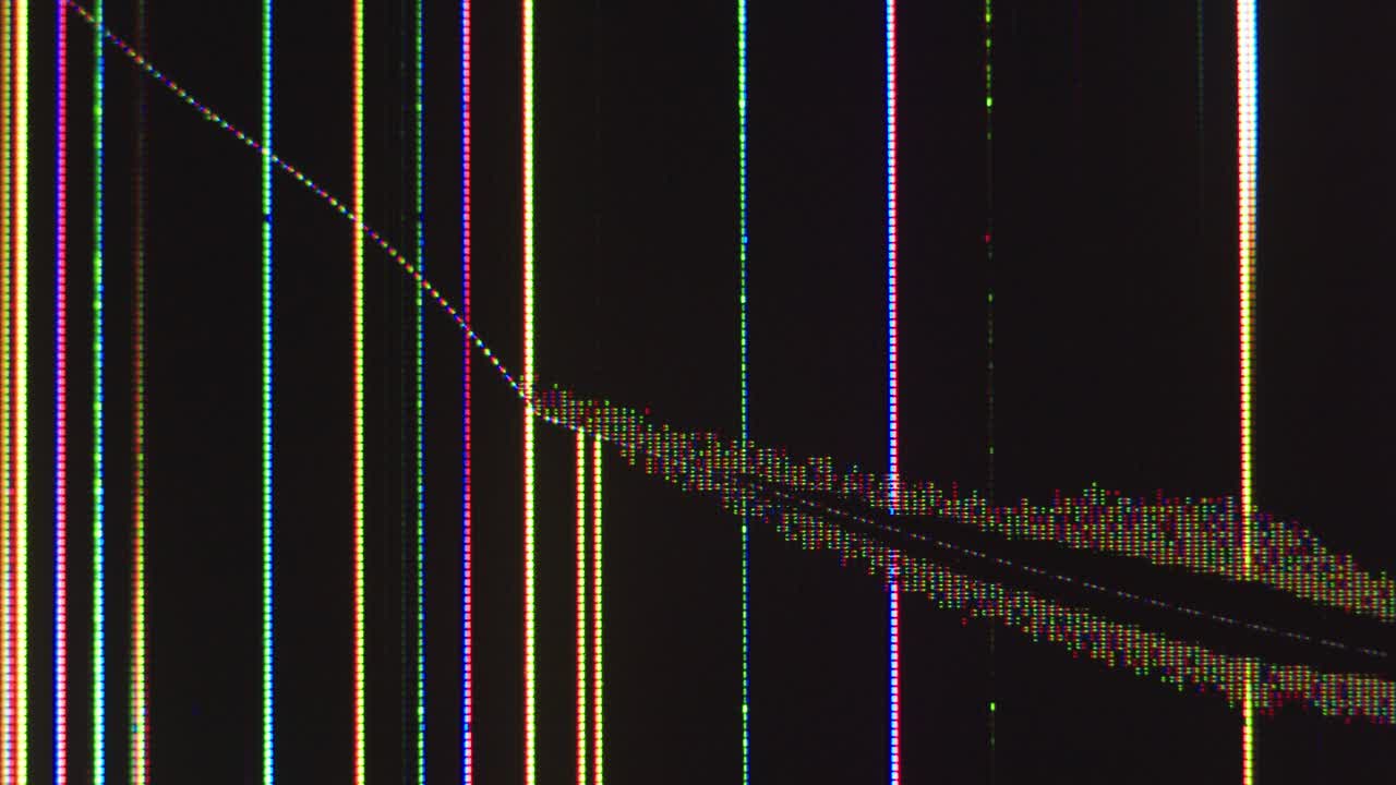 vista macro de pantalla lcd parpadeante rota