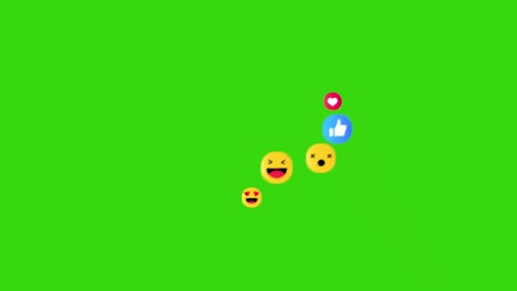 emojis de gráficos en movimiento que muestran múltiples notificaciones de redes sociales gustando y reaccionando al contenido en línea disparado contra la pantalla verde 3