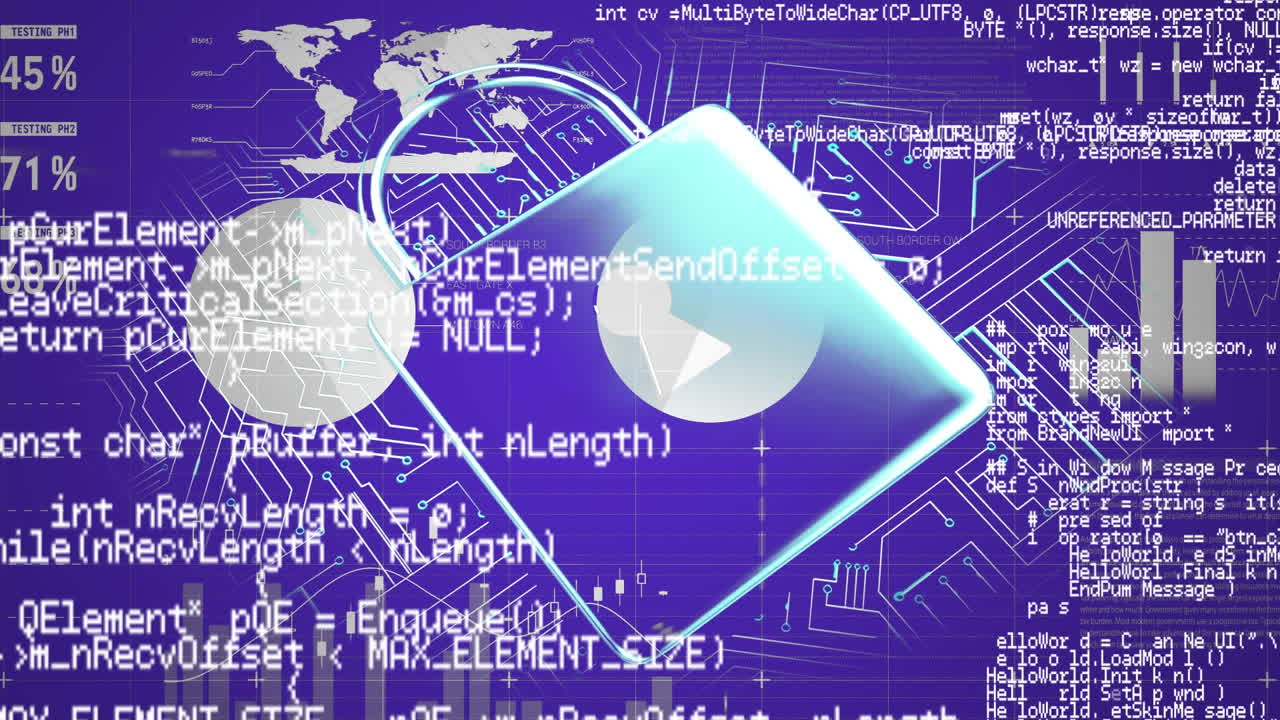 Data and padlock on purple background