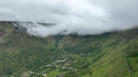 mist over efrata waterfall hangs like delicate veil swirling in the air