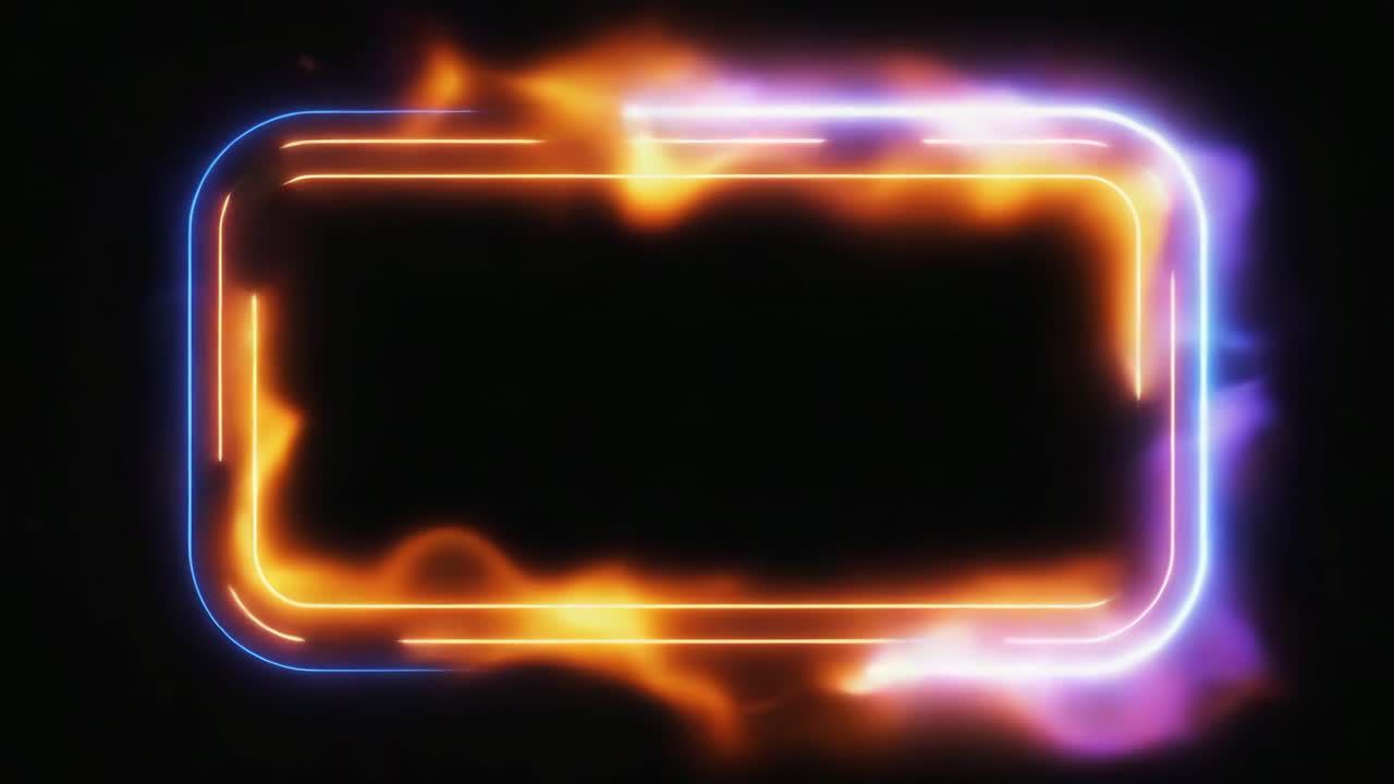 Neon Rectangle Frame with Fire and Smoke