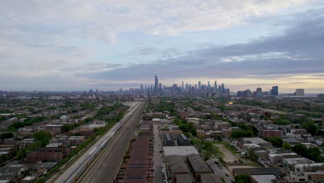 aerial downtown city skyline with clouds in the morning