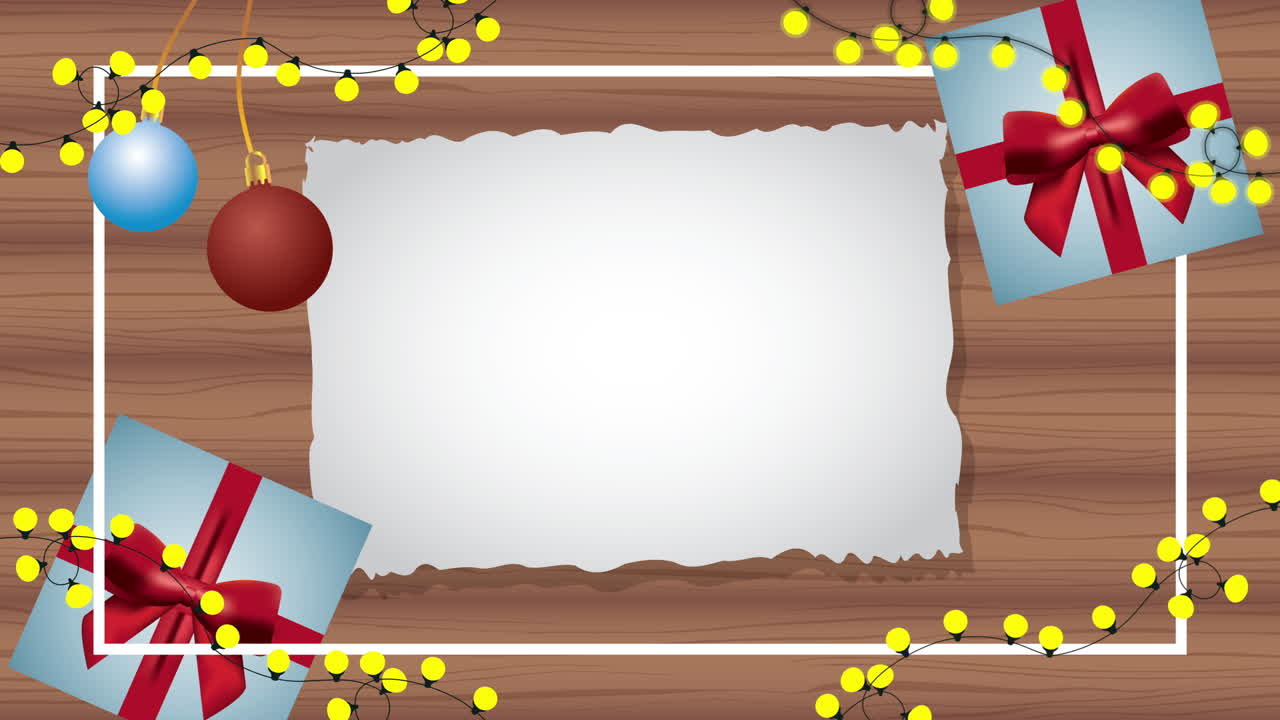 feliz animación de navidad con regalos en fondo de madera