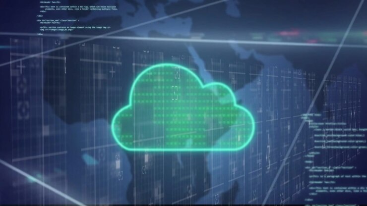 Initial map starting neon cloud brightening, filling with pulsing data to show global network