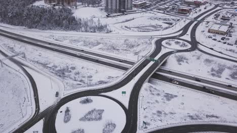 roundabout traffic on winter morning