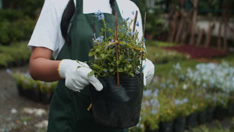 giardiniere che posa all'aperto