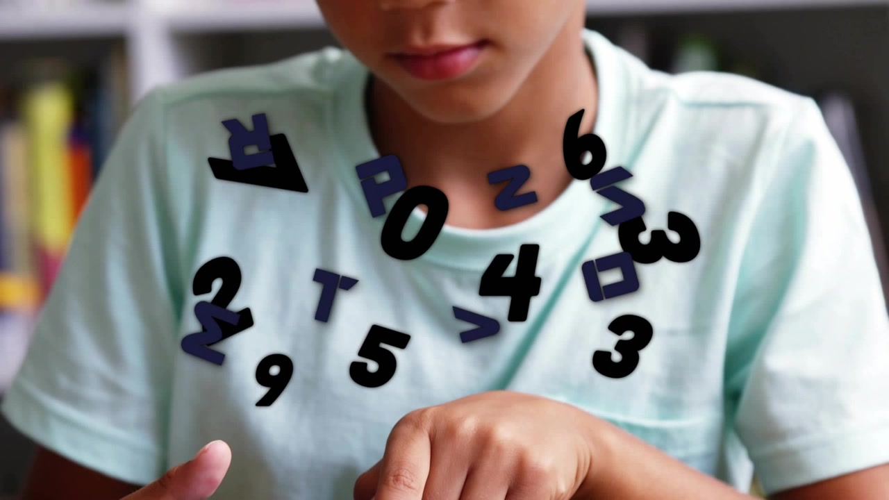 Boy tapping tablet screen initiating swirling 3D digits around hands for interactive math learning