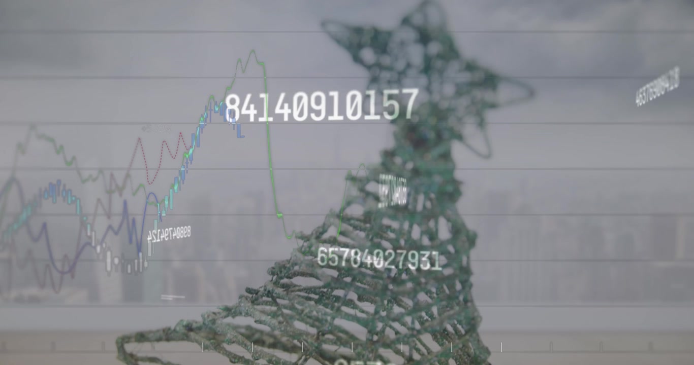 Animering av databehandling över en julgran.