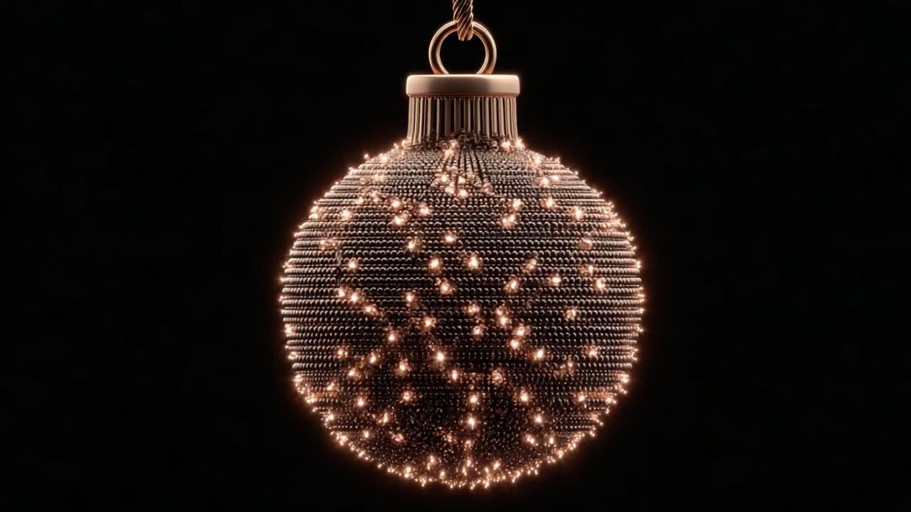 An Elegant and Sparkling Christmas Ornament Capturing the Essence of the Holiday Spirit with Its Twinkling Lights and Intricate Design Against a Dark Background