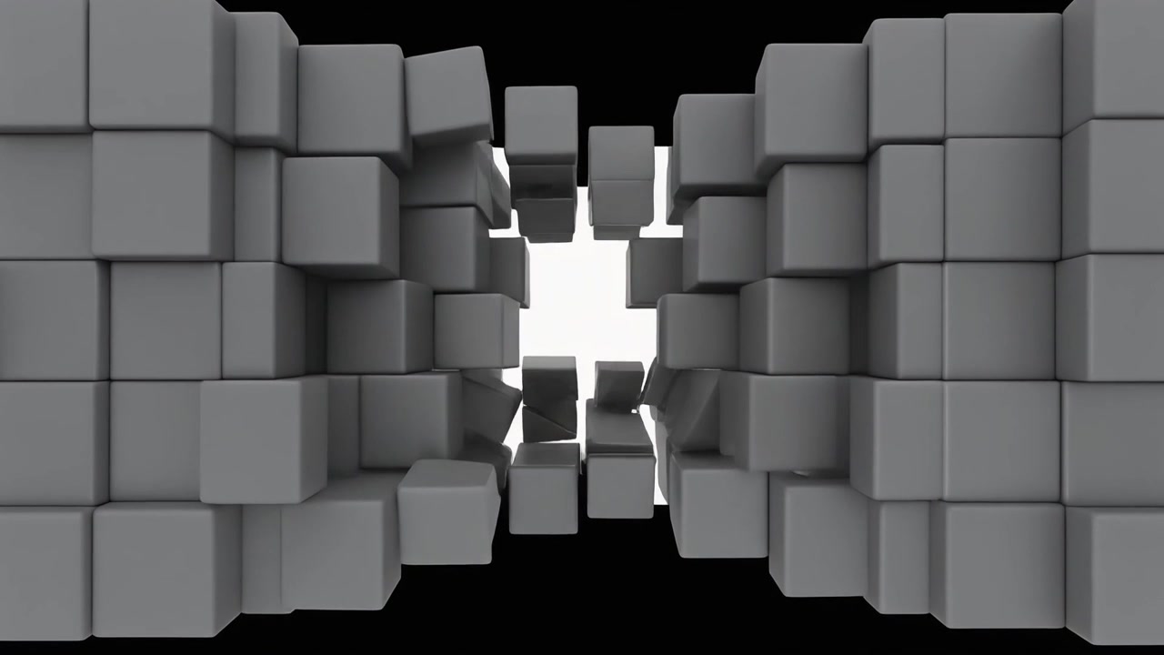 Abstract 3D Animation of Grey Cubes Moving to Reveal White Background