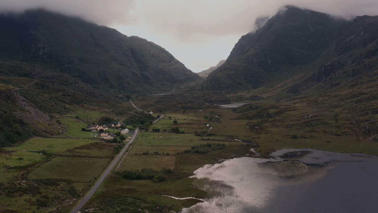 Irish Valley Landscape with Misty Mountains