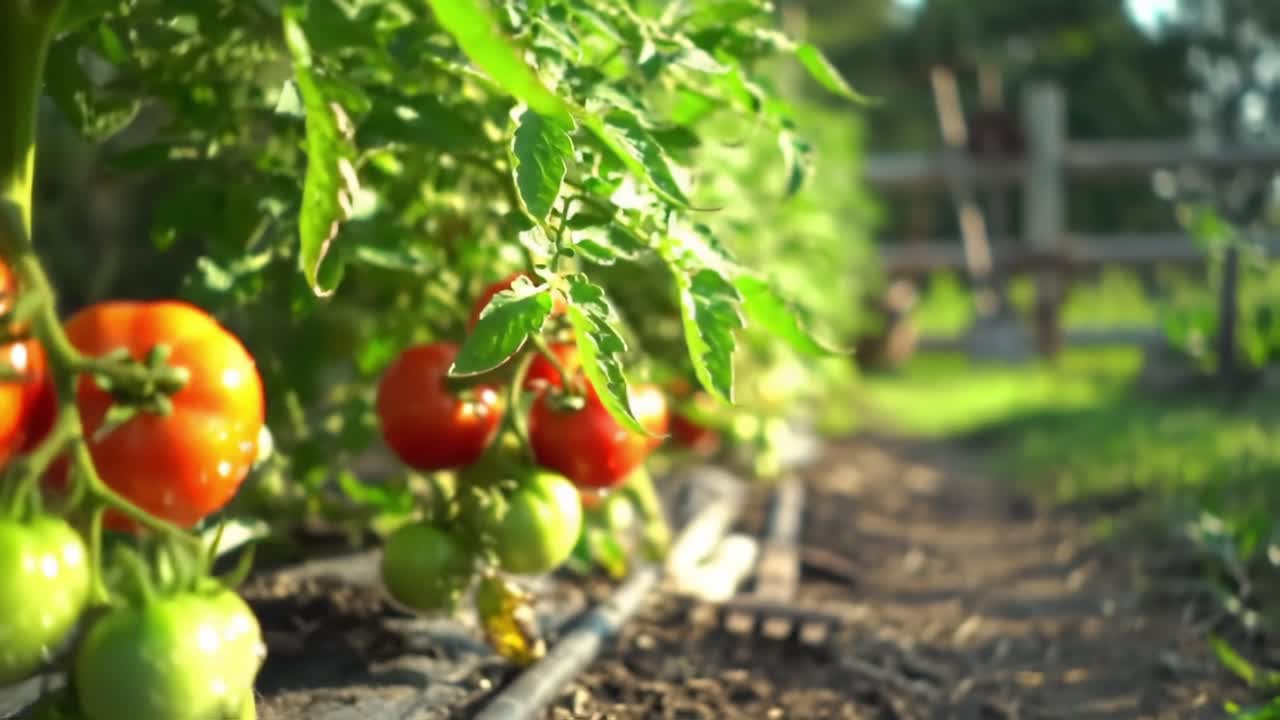 Vibrant Tomato Growth: A Close-Up of Lush Tomato Plants Flourishing in a Garden with Ripe Red Tomatoes and Green Unripe Fruits Under Natural Light
