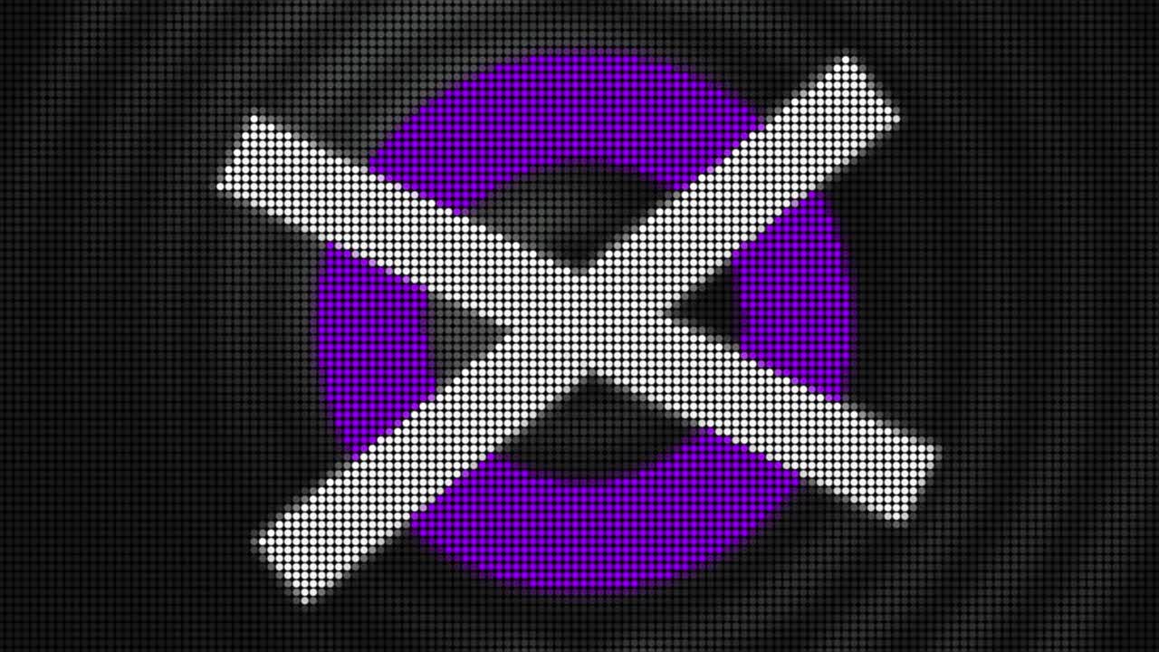 círculo púrpura con una cruz blanca sobre un fondo negro