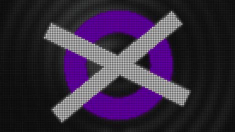 purple circle with a white cross on a black background