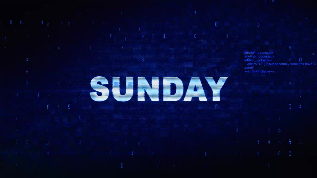 Sunday text digital noise twitch and glitch effect tv screen loop animation background login and