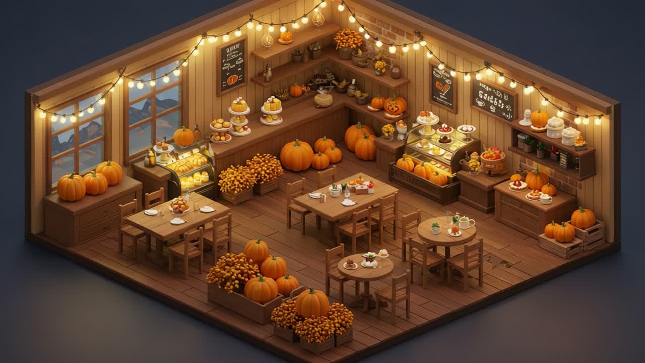 bakery,autumn,pumpkin,pastries,cozy,decor,fall,tables,lights,scene,sweet,treats,warmth,gathering,seasonal,flavors,homey,festive,interior,harvest,yummy,snack,inviting,design,delight,cuisine,sweets,display,texture,arrangement,ambiance,celebration,art,ingrediants,nature,inspiration,wholesome,fun,joy