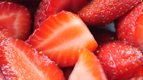 close-up of sliced strawberries