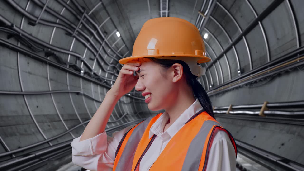 Stressed Construction Engineer in a Tunnel
