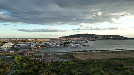 sete hill full of luxury houses aerial shot south of france