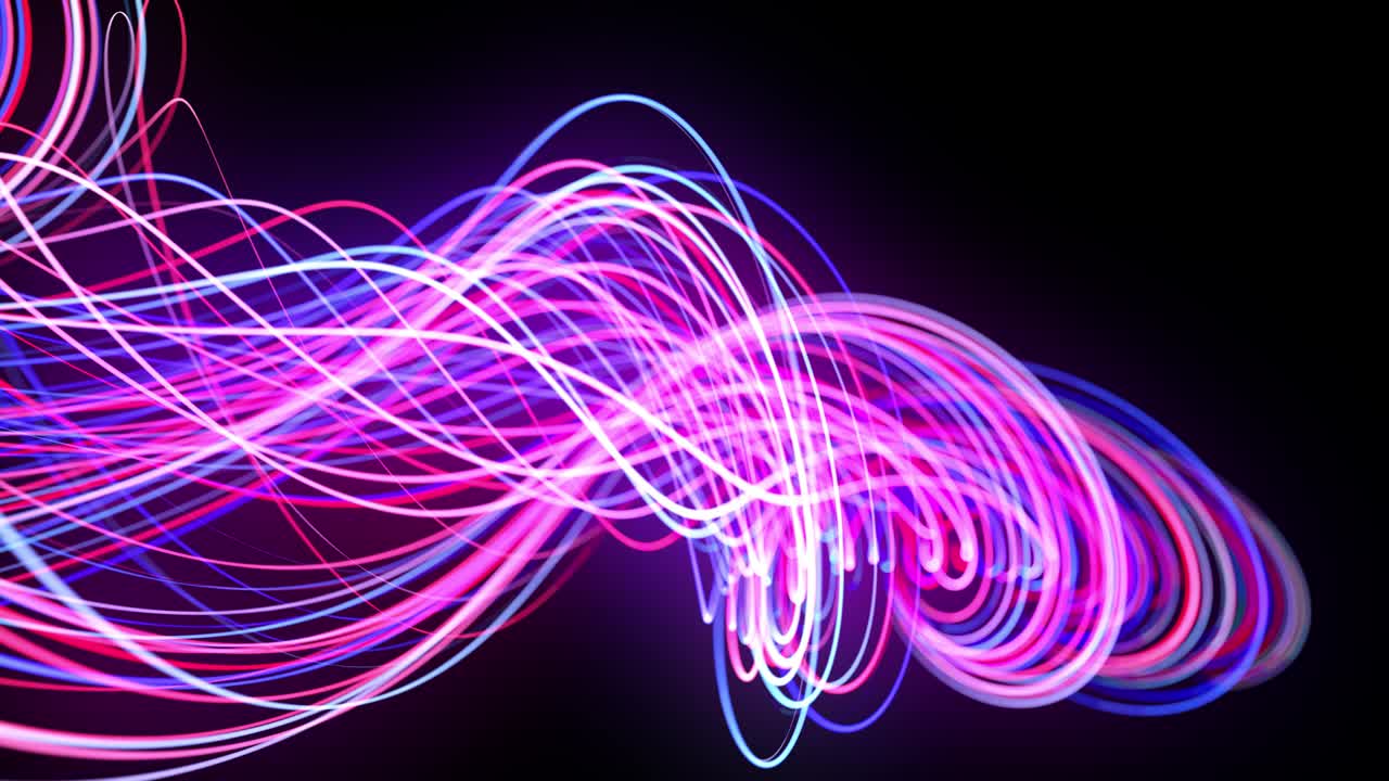 Light flow bg in 4k. Abstract looped background with light trails, stream of red blue neon lines in space move to form looped spiral shapes. Modern trendy motion design background. Light effect,