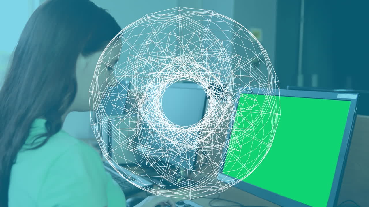 Animazione di scansione di reticoli su studentessa che usa un computer