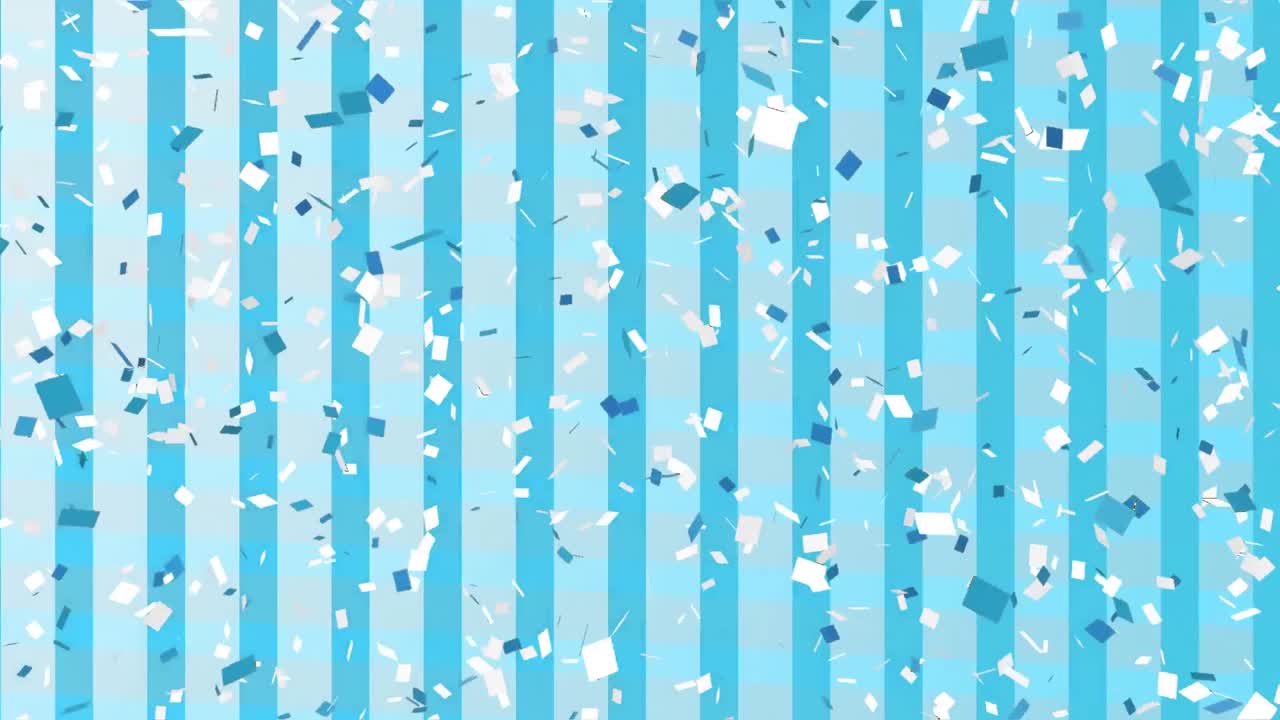 ⁇ 색과 파란색의 콘페티가 떨어집니다.