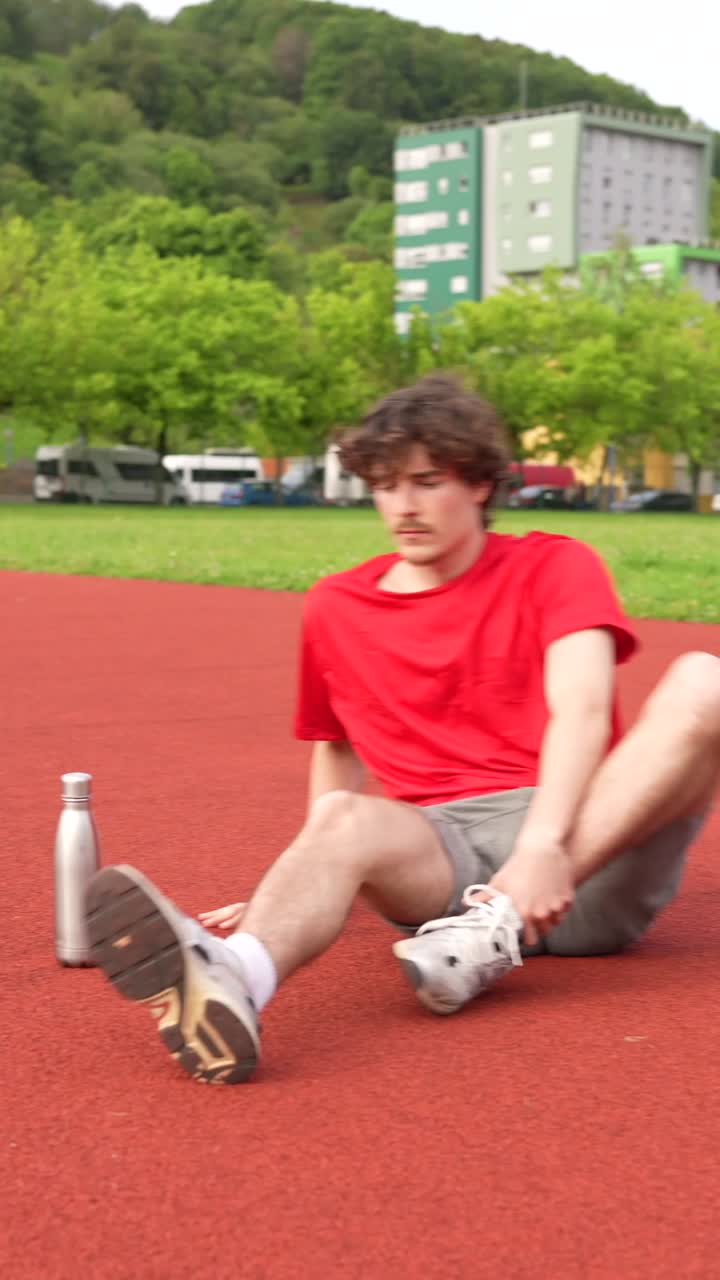 Man stretching on a running track