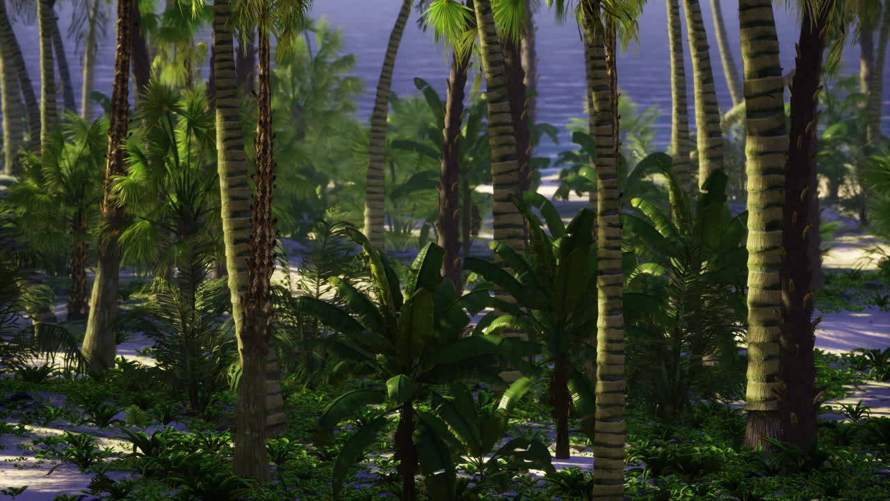 Lush tropical rainforest with vibrant foliage and serene atmosphere