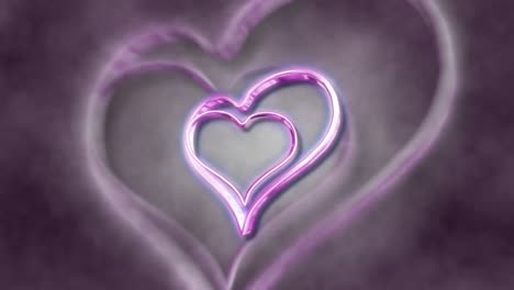 spinning purple shaped hearts against misty background