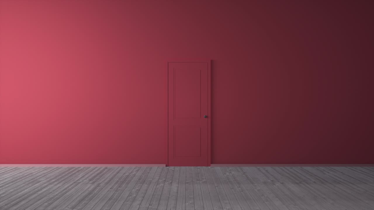 Red door opening to green screen, chroma key