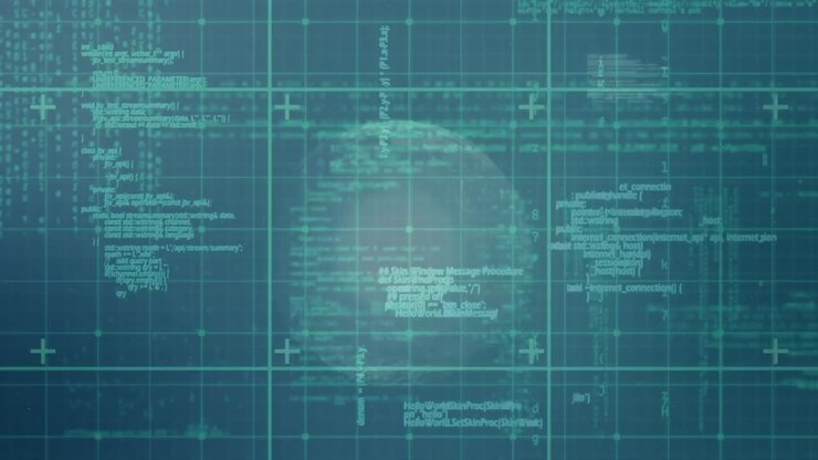 Animation of data processing over molecules in green space