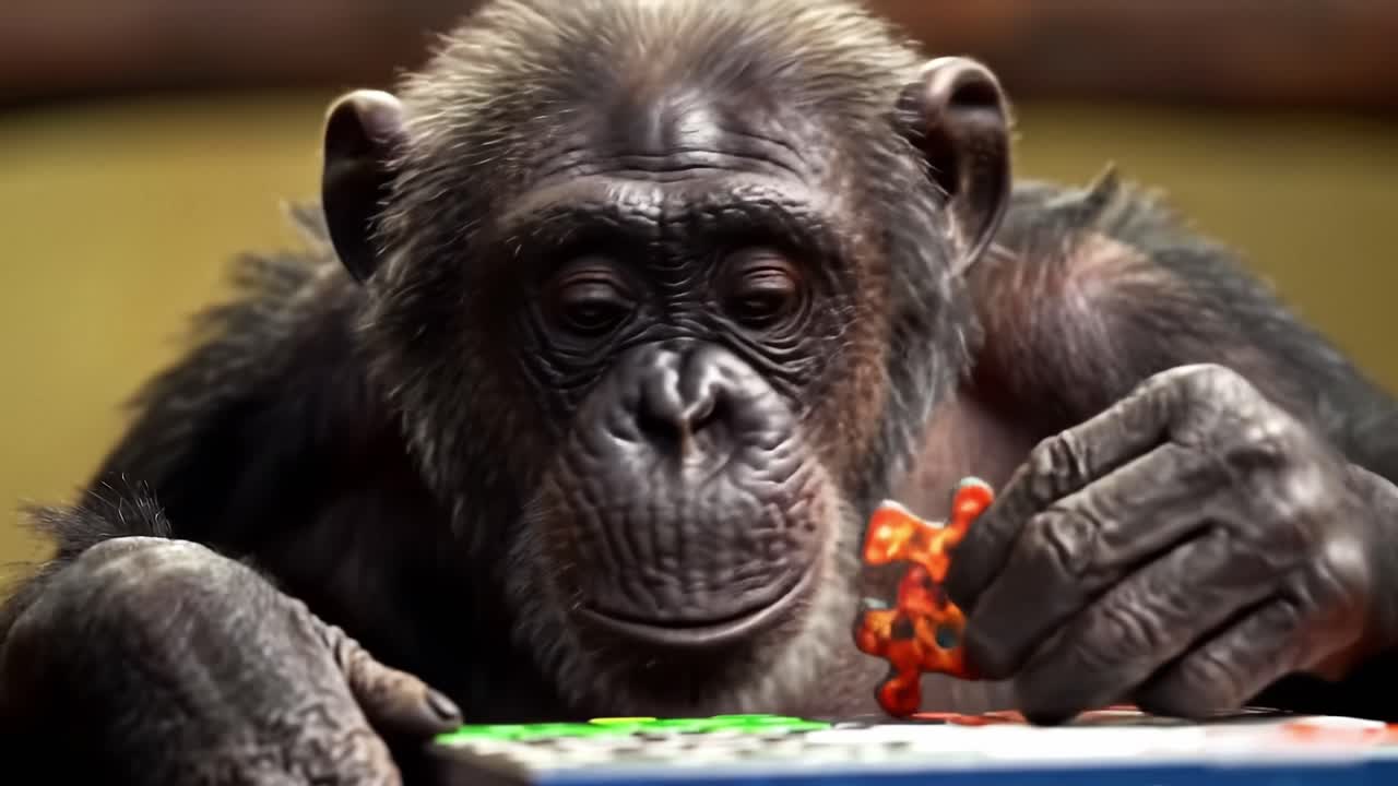 Chimpanzee Playing with Puzzle