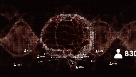 animation of human brain and dna strand over black background