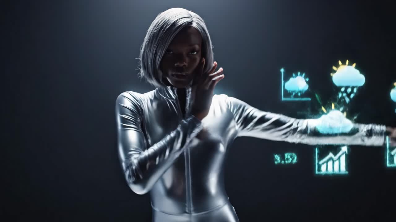 Futuristic Woman with Weather Data Visualization