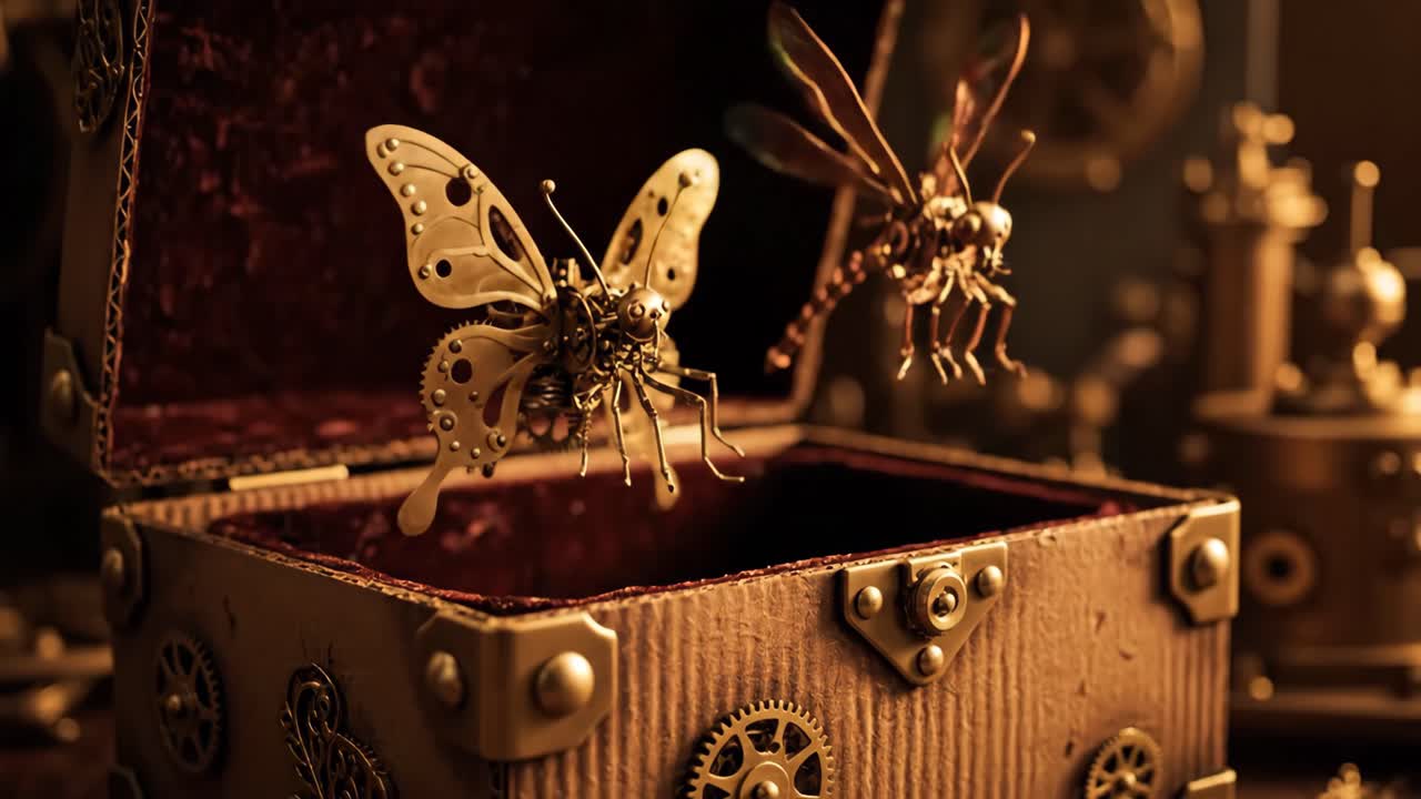 Steampunk Mechanical Butterflies and Dragonflies in a Box