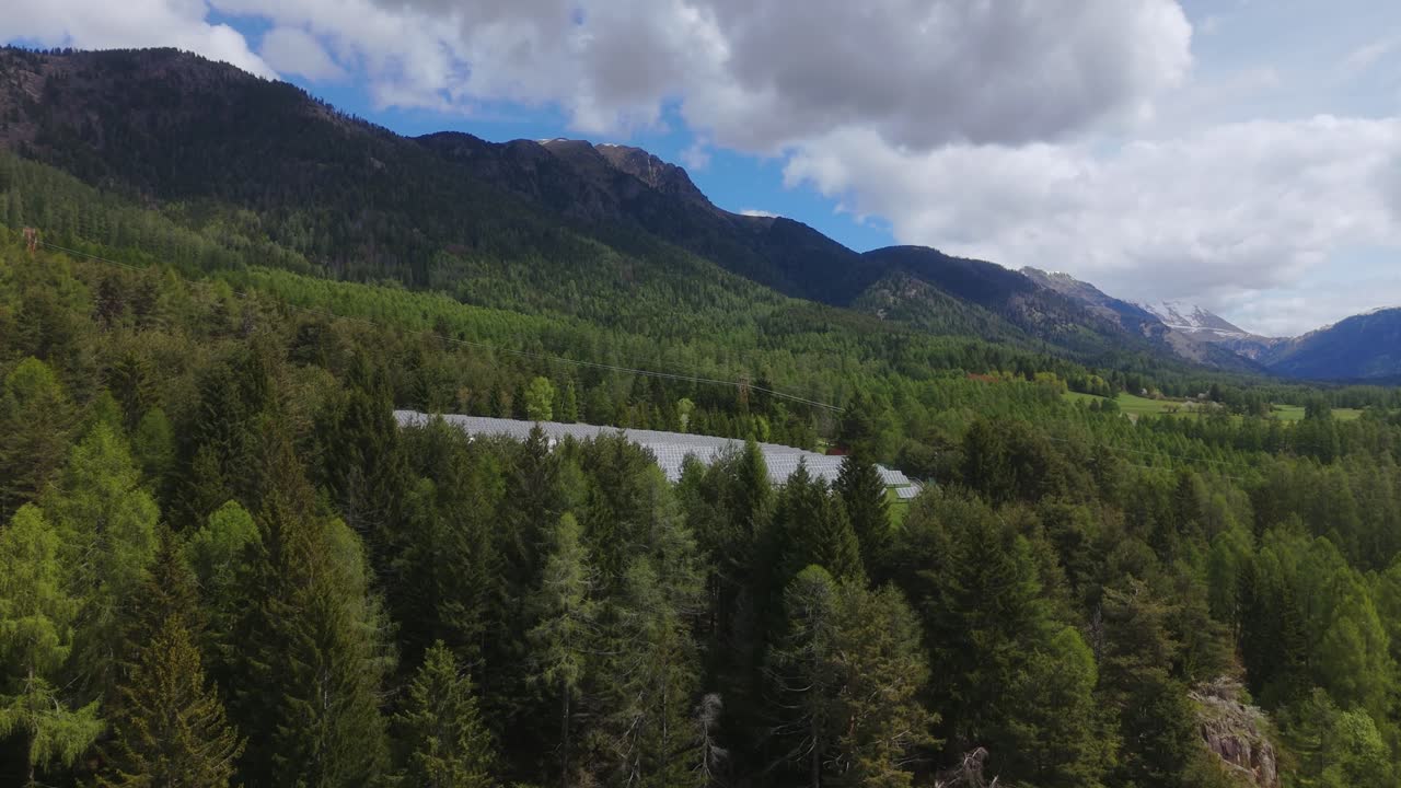 Naturskjønn fjellskog med frodig grønt under en delvis skyet himmel