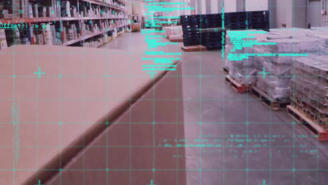 animación del procesamiento de datos en un almacén vacío