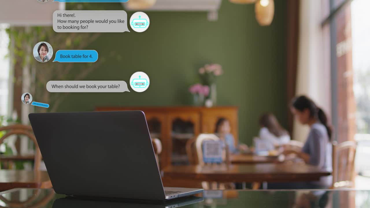 Table reserve for B2C CRM IOT seat booking chat bot cyborg at cafe.