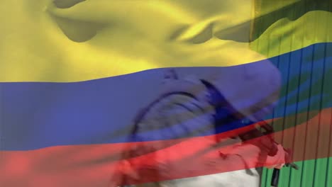 animación de la bandera de colombia sobre el soldado caucásico