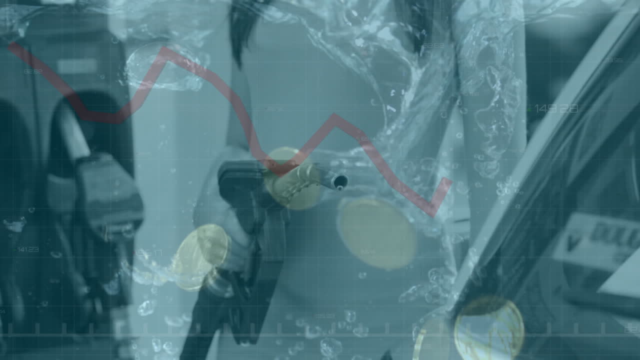 ⁇ 은 선 레코딩의 애니메이션과 주화가 주유소에서 여자 위에 물에 떨어지는