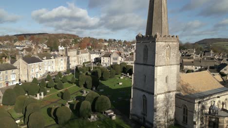 Painswick-Ciudad-Cotswolds-Iglesia-Paisaje-Aéreo-Otoño-Reino-Unido-Tejos-Históricos