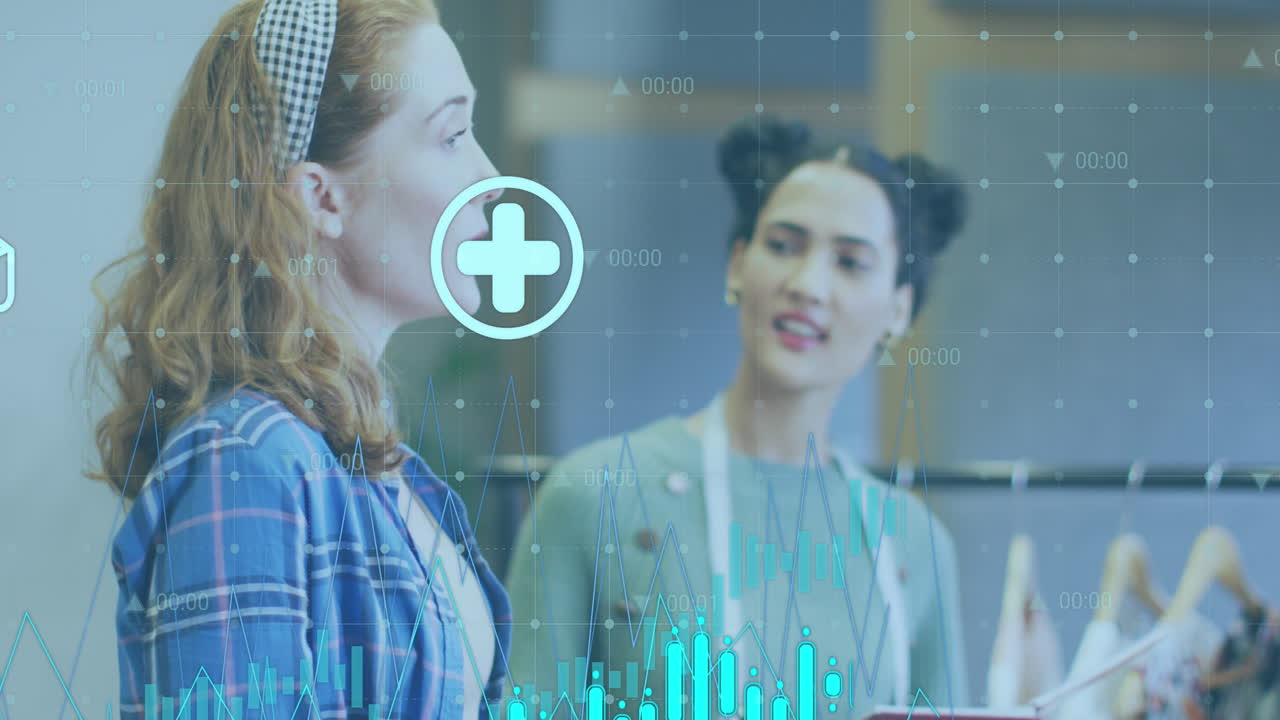 animación del procesamiento de datos financieros sobre diversas personas de negocios en la oficina