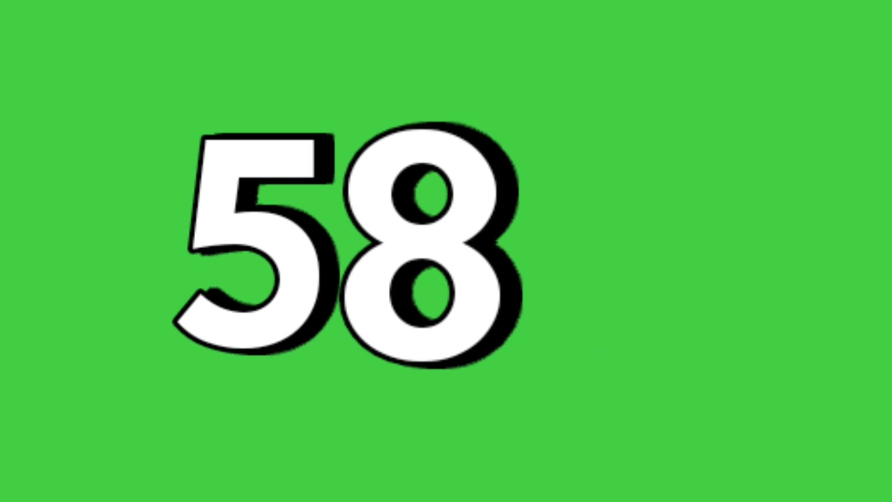 Simbolo animato del 58 percento su schermo verde, grafica in movimento percentuale per video elemento di concetto aziendale di sconto e vendita flash