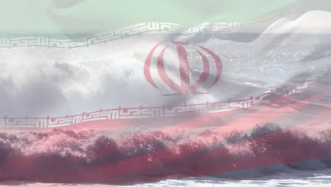 animación de la bandera de irán ondeando sobre el paisaje marino de la playa