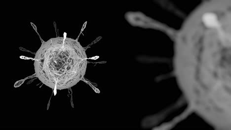 Black-and-white-virus-microscopic-background-with-copy-space,-abstract-3d-animation-with-movement-of-virology
