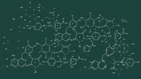 Animación-De-Fórmula-Química-Y-Procesamiento-De-Datos-Sobre-Fondo-Verde