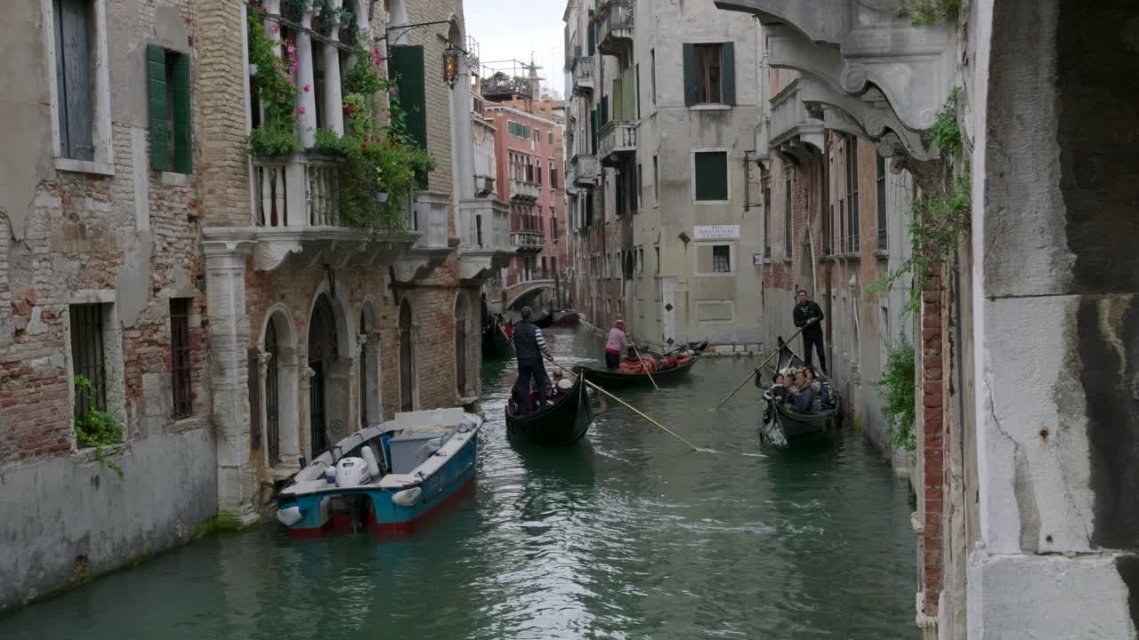 Gondolas on a Canal in Venice, Italy