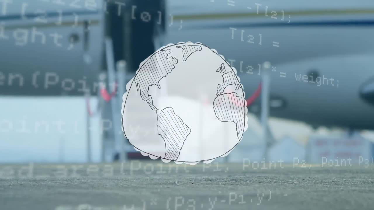 공항 위에서 지구의 애니메이션과 데이터 처리